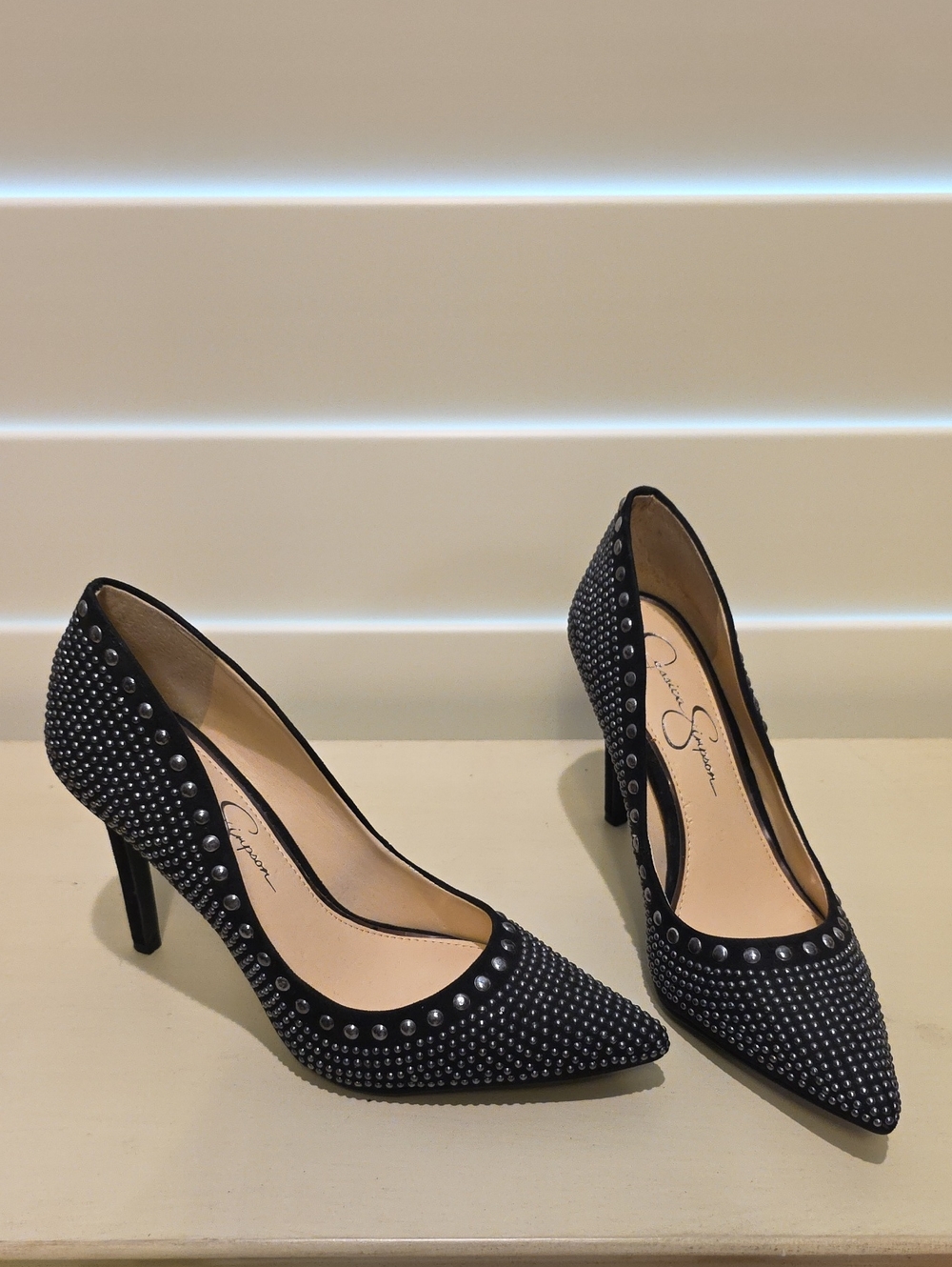 Jessica Simpson Black Studded Pointed-Toe Stiletto Pumps